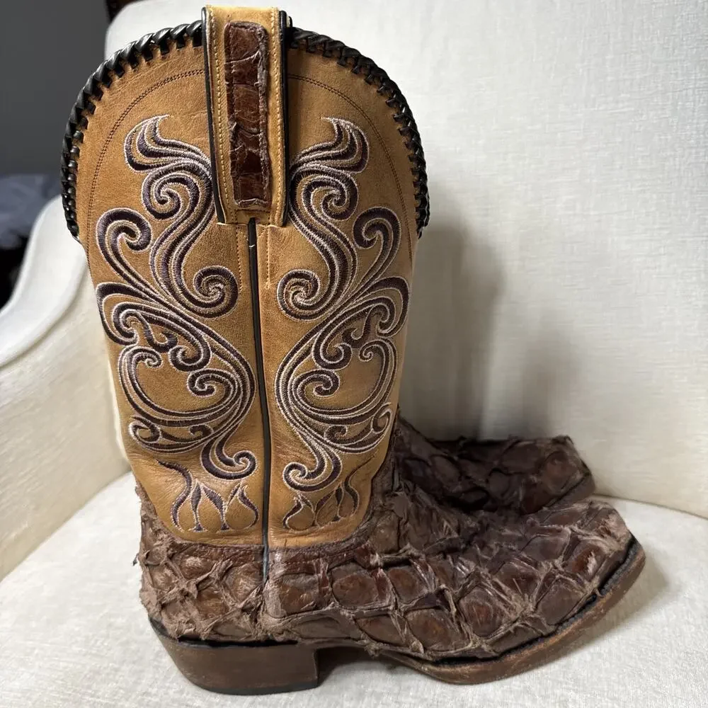 Men's Lucchese 9D Pirarucu Cowboy Boots 9 Worn Made In USA